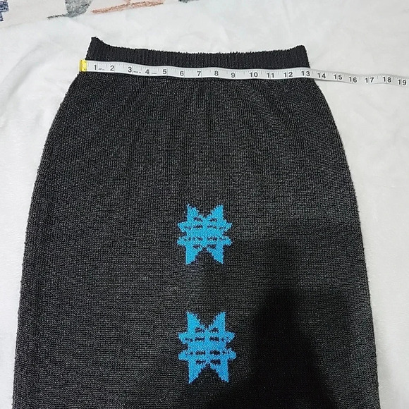 Vintage French Rags Hand Loomed Knit Sweater & Skirt Set Black Blue Fringe Size - Picture 11 of 13